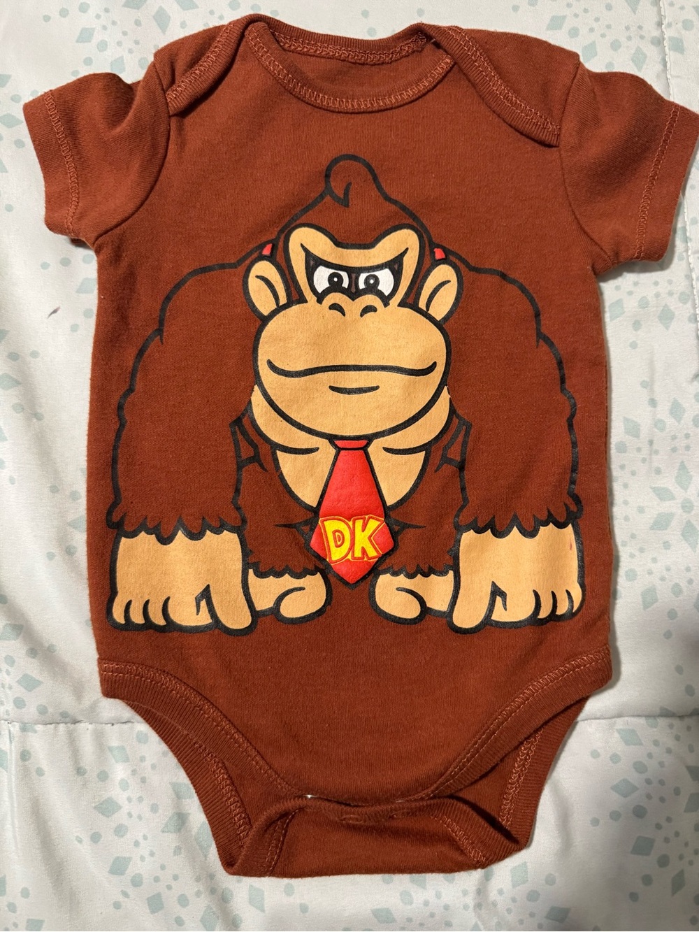 Nintendo Brown Donkey Kong Tie Graphic Baby One-Piece Bodysuit